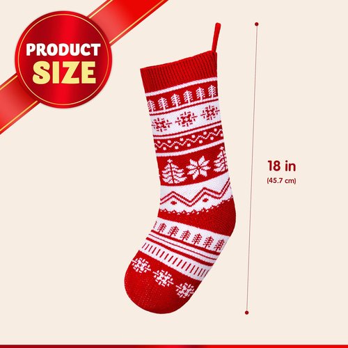 JOYIN 6 Pack Christmas Knit Stockings - Large Rustic Yarn Design with Snowflake & Reindeer | 18" Holiday Decor