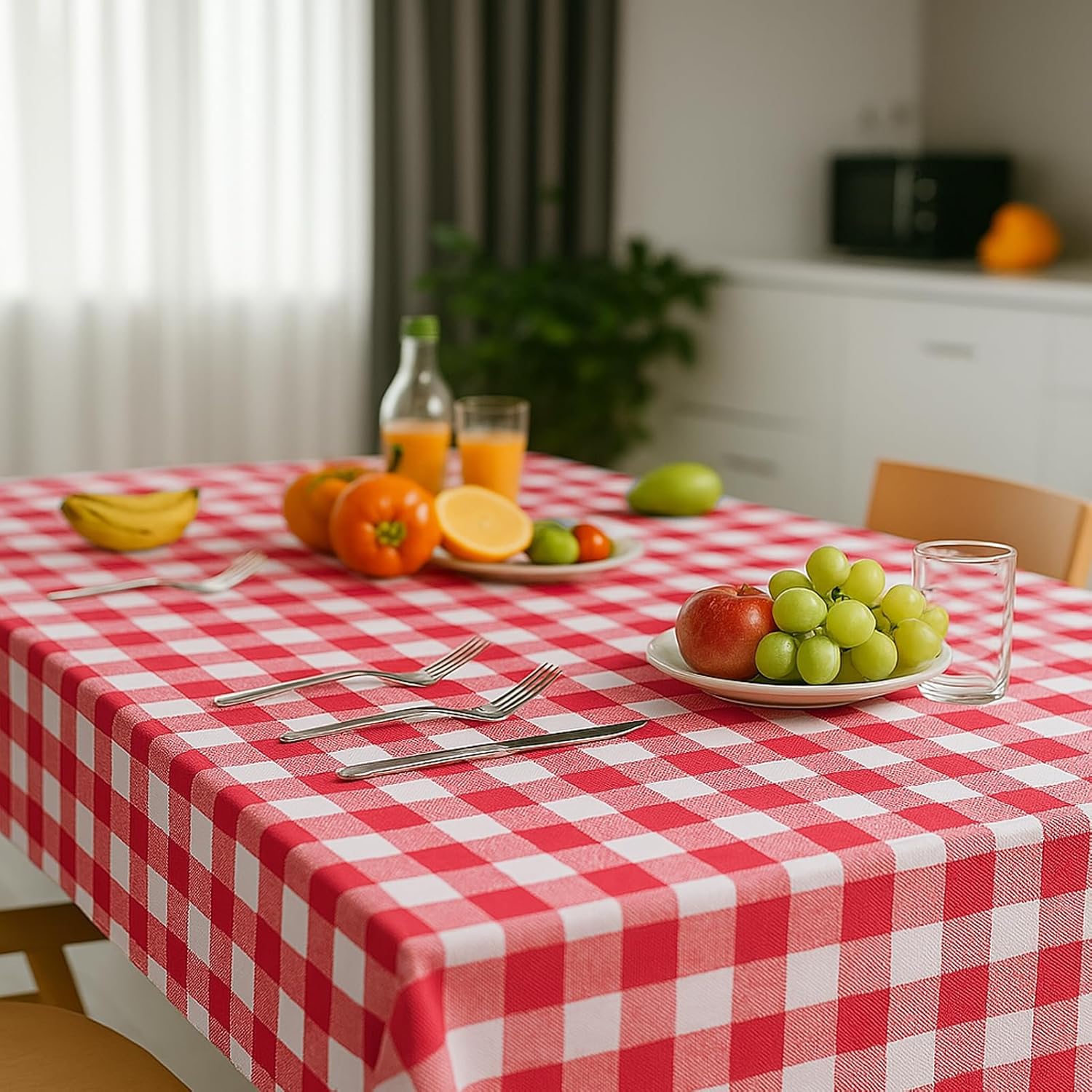 Regine Switzerland Gingham Tablecloths - Red & White Checkered, Waterproof, 54 x 108 Inches | 3 Pack for Parties