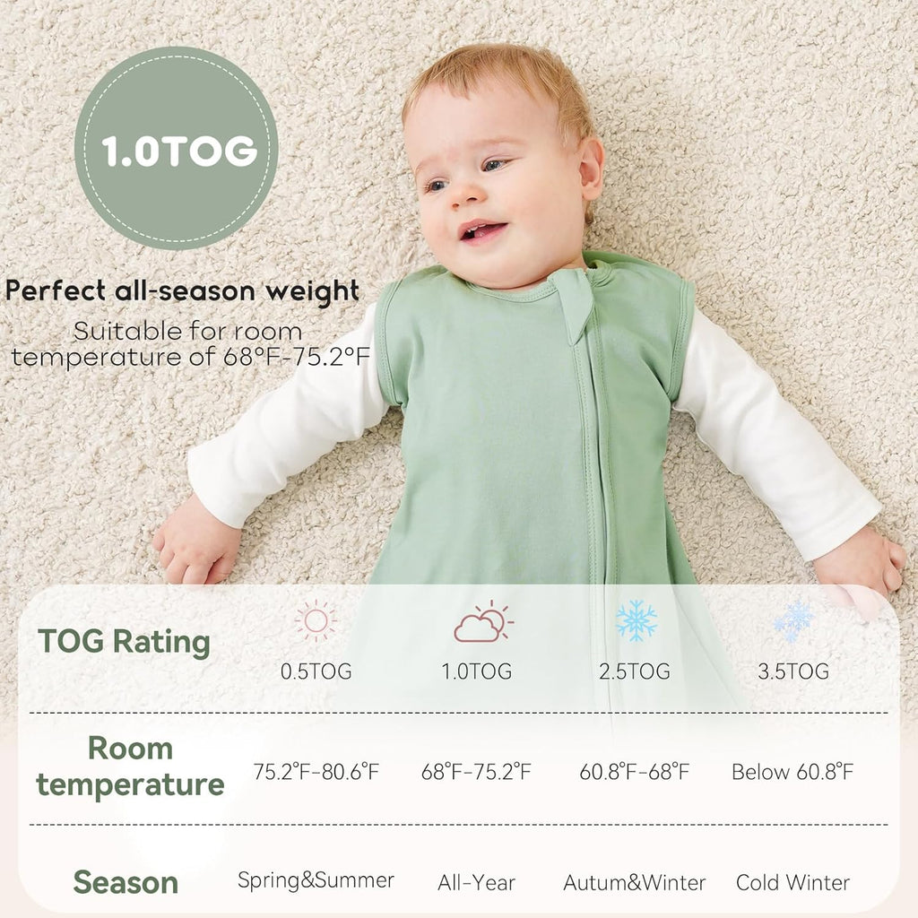 Yoofoss Baby Sleep Sack | 100% Organic Cotton Wearable Blanket for 6-12 Months | 2-Pack, 2-Way Zipper