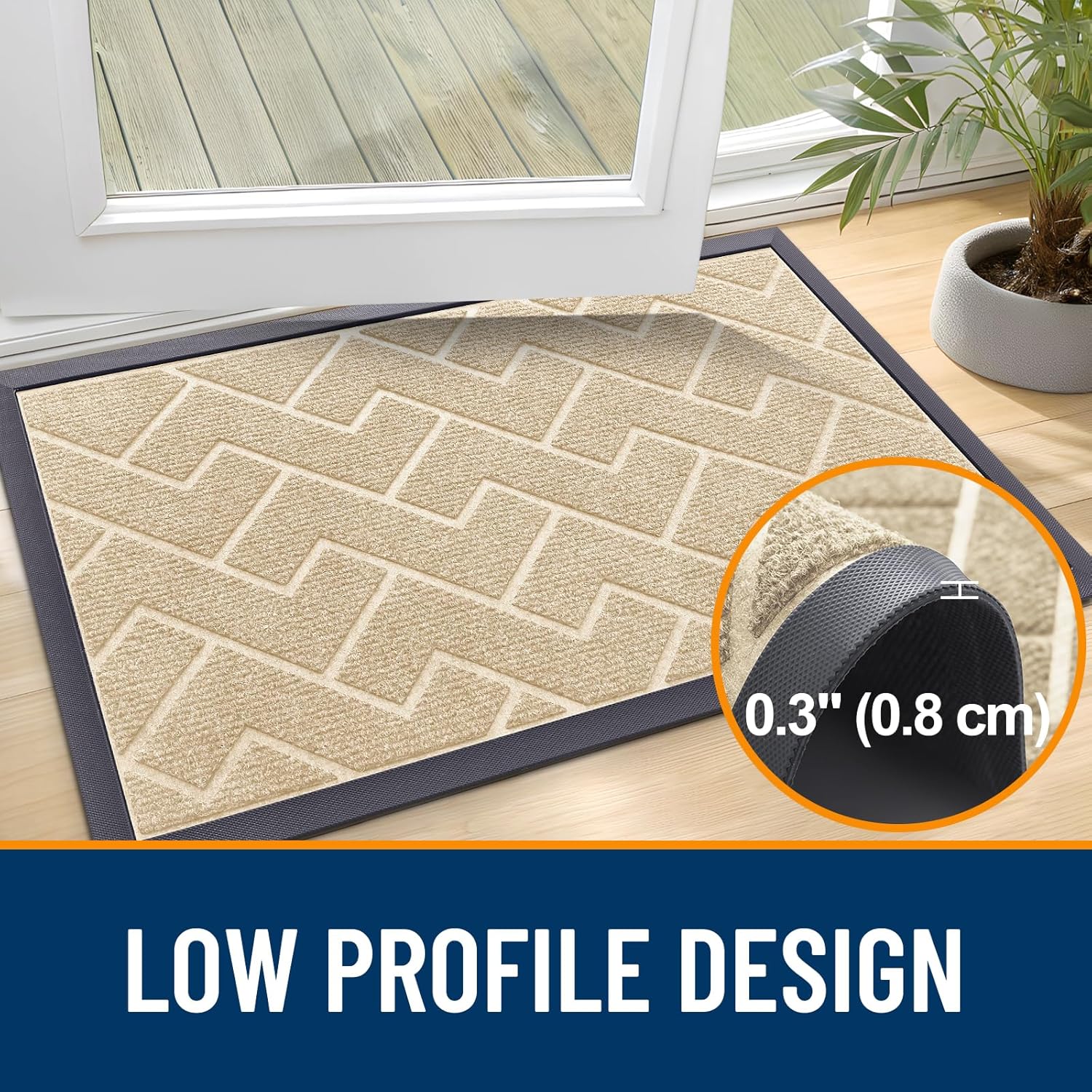 OLANLY Indoor Outdoor Front Door Mat - Waterproof All-Season Herringbone Doormat | Easy Clean, Beige 47x23