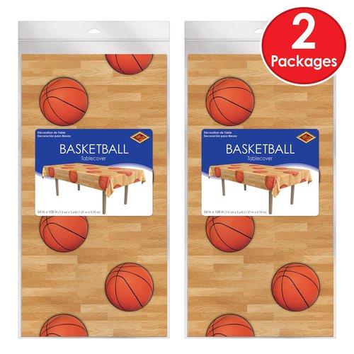 Beistle Set of 2 Basketball Tablecovers, 54” x 108”- Plastic Table Cloth, Sports Party Decorations