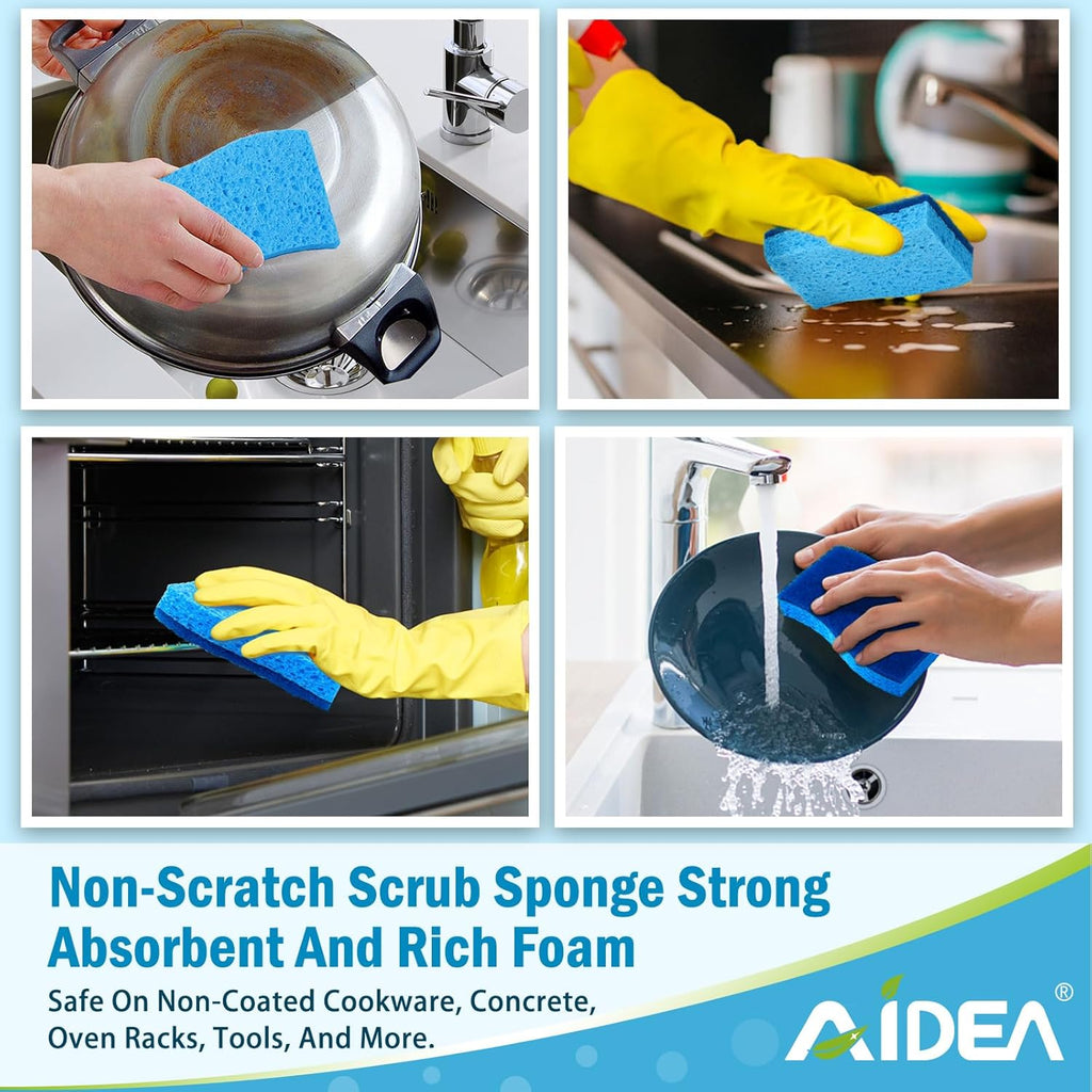 AIDEA Non-Scratch Scrub Sponges - 6 Count | Fast Cleaning Power for Non-Stick Cookware & Dishes