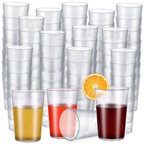 Meanplan 72 Pack Plastic Reusable Drinking Glasses Restaurant Grade 8 oz Plastic Cups Unbreakable Stackable Drink Tumblers Water Cup for Kitchen Cafe Wedding Birthday Party Supplies (Frosted)