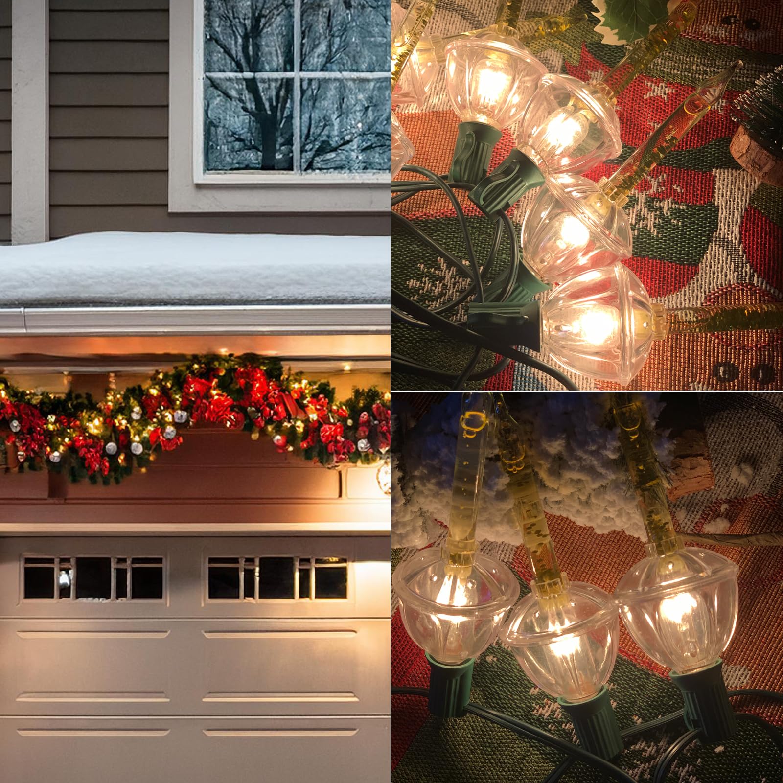 Romasaty Christmas Bubble Lights Set, 11Ft Vintage String Lights, 8 Clear Bulbs with Gold Glitter, Traditional Bubble Lights for Christmas Tree, Party Indoor/Outdoor Decor, Green Wire