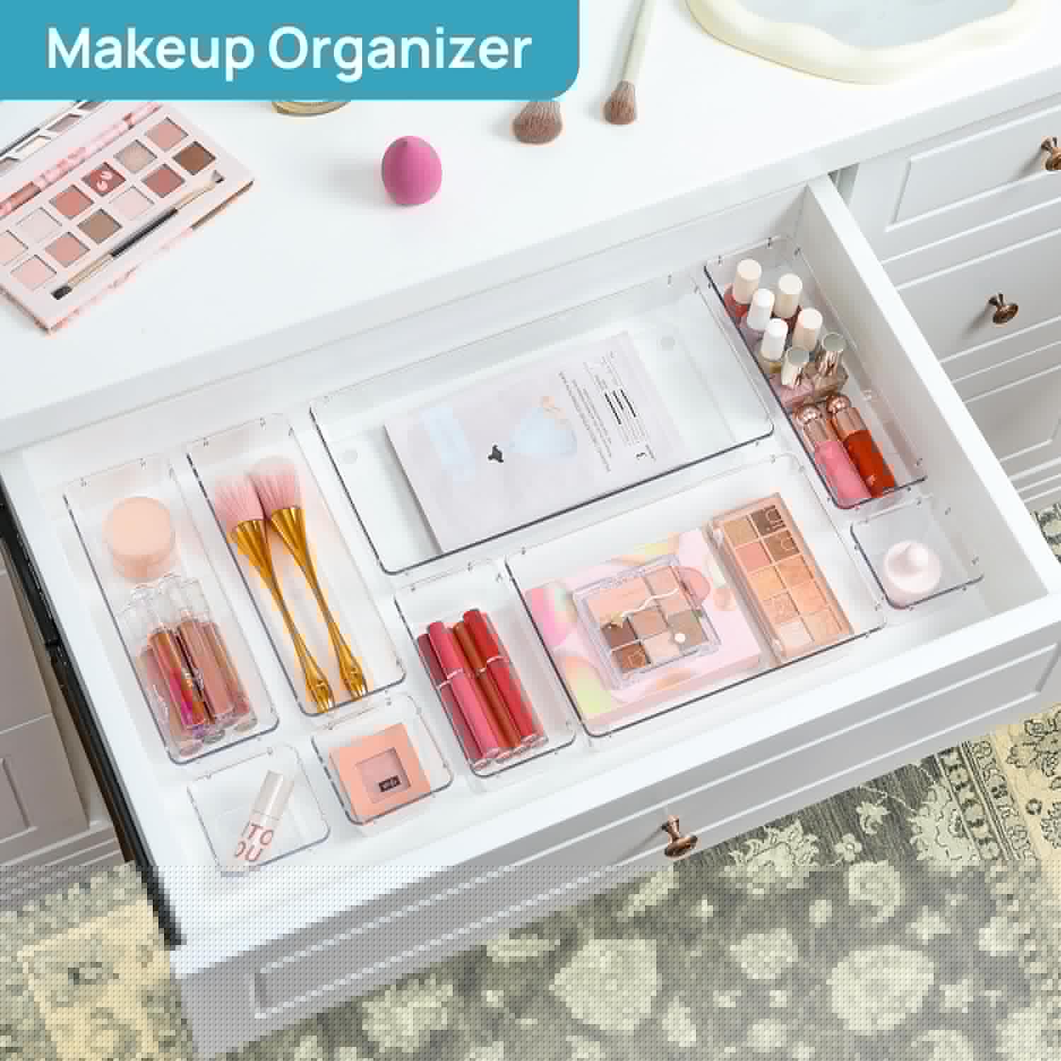 Vtopmart 88PCS Clear Plastic Drawer Organizers - Versatile Storage Bins for Makeup, Kitchen & Office