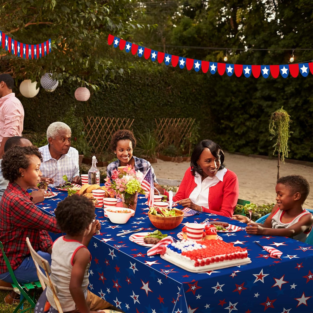 Patriotic Tablecloth by American Pride - 3 Pack Disposable Red, White & Blue Rectangle Covers | 54x108 Inch