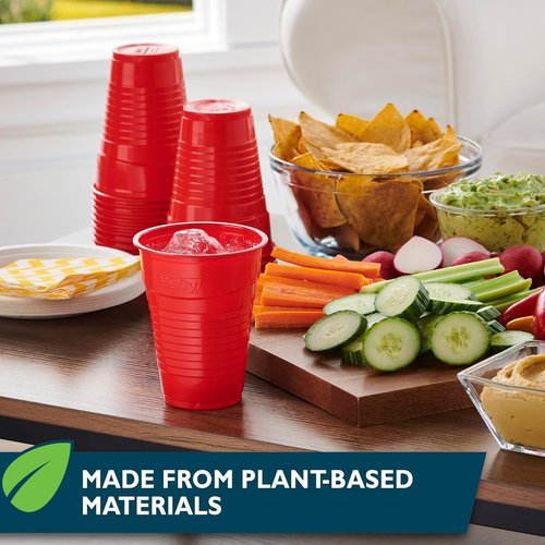 Hefty EcoSave Compostable Party Cups - Red 18 oz | 16 Count (Pack of 3) for Eco-Friendly Gatherings
