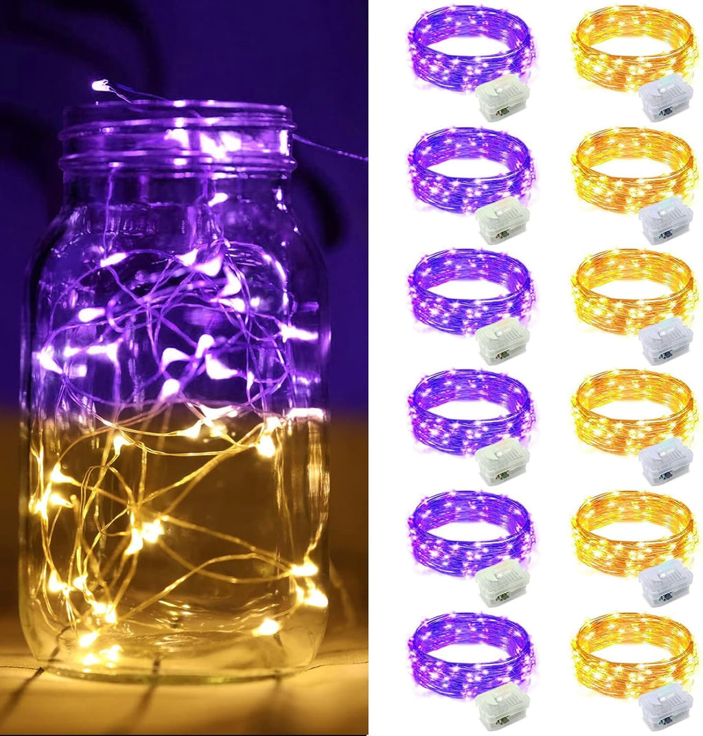 ZGWJ Fairy Lights - 12 Pack Battery Powered, 7Ft Silver Wire, 20 Mini LEDs, 3 Modes | Warm Purple for DIY & Events