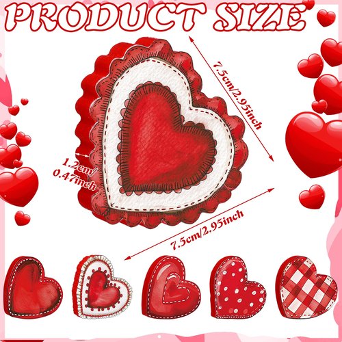 Cinnvoice 6 Pack Valentine's Day Wood Heart Sign Heart Tiered Tray Decor Wooden Valentines Decorations Red Pink Blocks for Table Weeding Anniversary Party(Classic)
