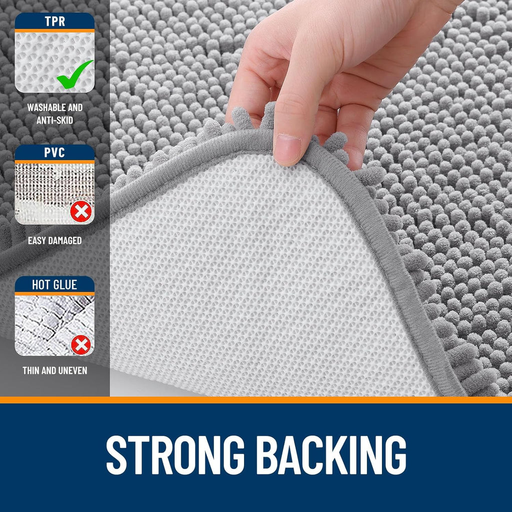 OLANLY Large Bathroom Rugs - Extra Soft Chenille Bath Mats with Rubber Backing | 45x27, Quick Dry, Grey