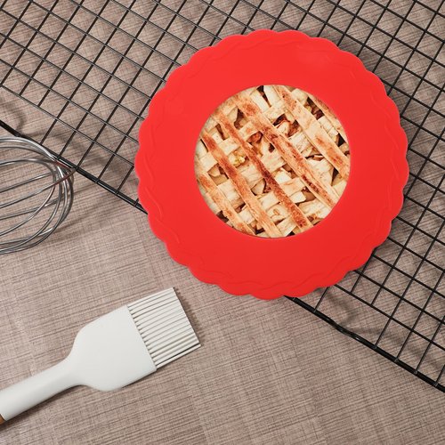 Ezymivs 4 Pcs Mini Pie Crust Shields, Pie Crust Protector for Edges Baking Silicone Crusts Shield for 4 to 6 in (Red)