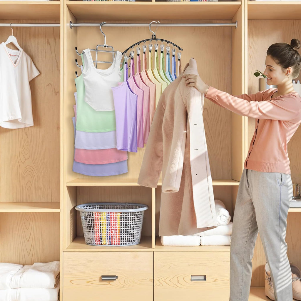 Skiennix Legging Hangers - Space-Saving Closet Organizer with 10 Clips & Tank Top Hanger | 2 Pack
