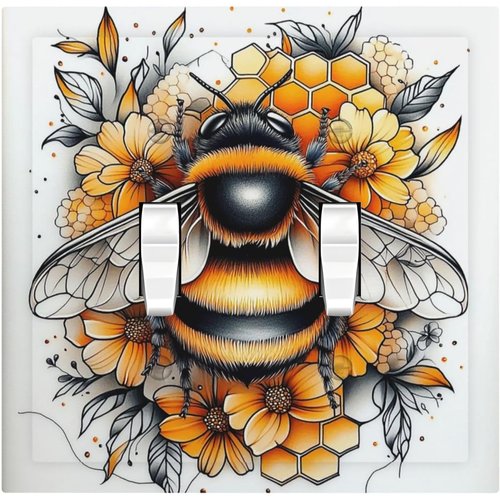 Donecmminery Decorative Switch Plates Bee Honeycomb Flowers Plant Leaves 2 Gang Double Toggle Outlet Light Switch Cover Wall Plate Electrical Faceplate For Nursery Kids Room Decor
