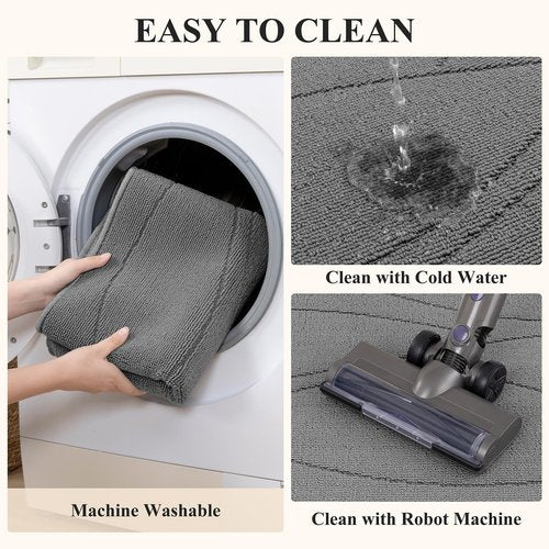 Bsmathom Kitchen Rugs Sets of 3, Non Slip Kitchen Runner, Washable Non Skid Kitchen Rug, Kitchen Floor Mat for Hallway Entryway Laundry Room, Light Gray