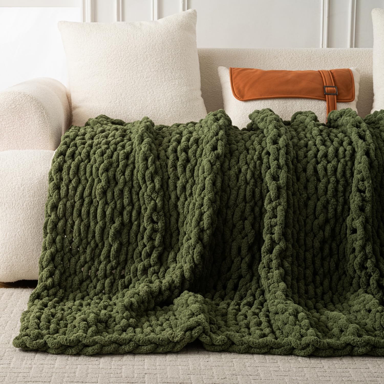 Ultra Soft Chunky Knit Throw Blanket 40x50 Hand Knitted Warm Chenille Throw Blanket, Home Decor Soft Thick Yarn Cable Knit Blanket Breathable Fleece Banket Christmas for Couch Bed Sofa Best Gift