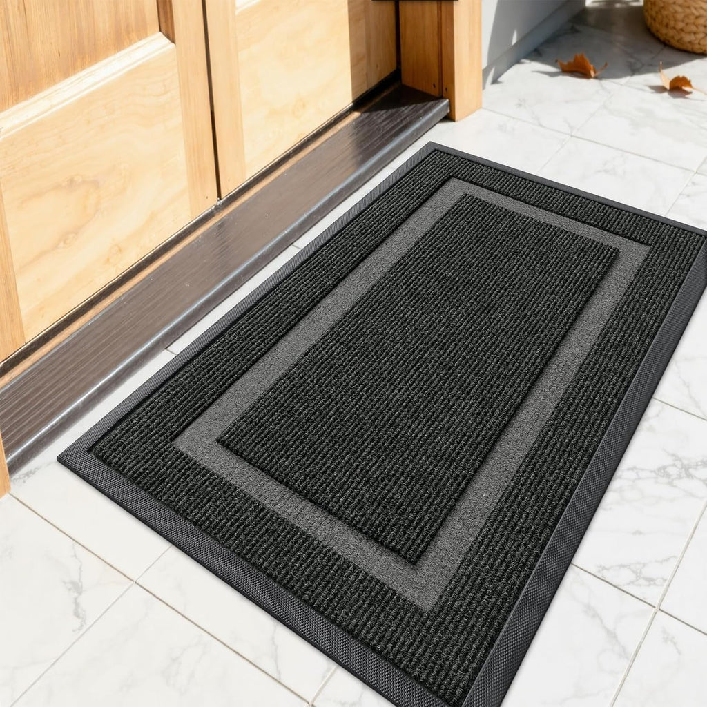 OLANLY Indoor Outdoor Front Door Mat - Waterproof, All-Weather, Easy Clean | 23.5x15.5, Black
