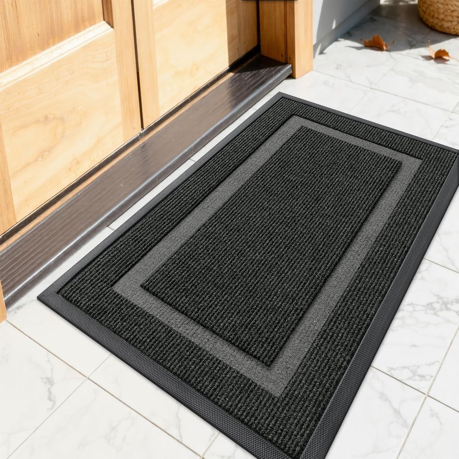 OLANLY Indoor Outdoor Front Door Mat - Waterproof, All-Weather, Easy Clean | 23.5x15.5, Black