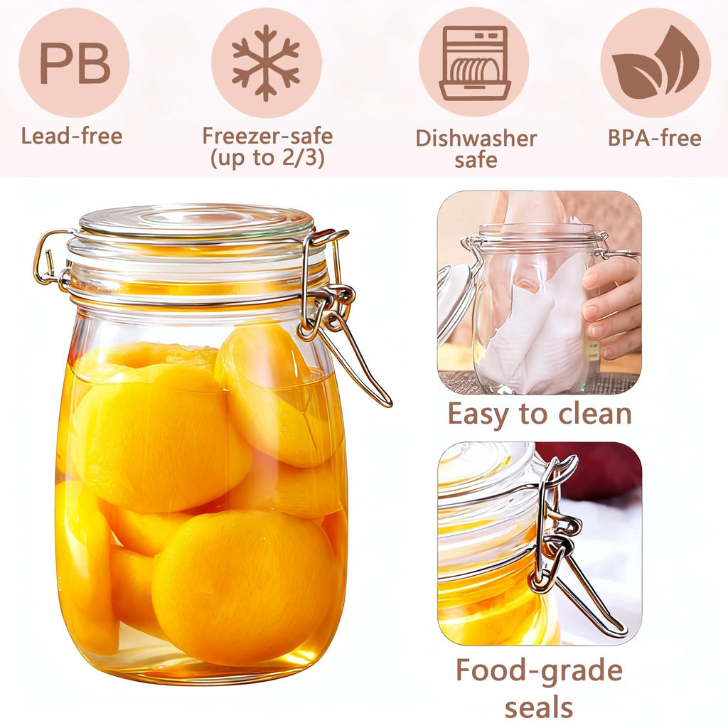 TAOUNOA 4PCS Glass Jars with Airtight Lid, 34 OZ Mason Jars Wide Mouth, Glass Pickling Jars for Canning & Fermenting, Mason Storage Container for Coffee, Flour, Sugar, Pasta