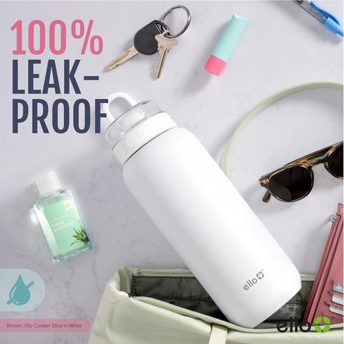 Ello Cooper 40oz Stainless Steel Water Bottle - Double Walled, Vacuum Insulated, Leak Proof, Halogen Blue