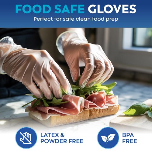 Keppi 110 Pack Clear Vinyl Gloves – Disposable, Latex-Free, BPA-Free, Powder-Free – Food Safe Plastic Gloves for Cooking, Cleaning, Food Prep, Catering, BBQ, Baking & Restaurant Use - (Medium)