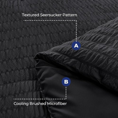 HYMOKEGE Black Comforter Set - Luxurious 7-Piece All-Season Bedding in Seersucker Design