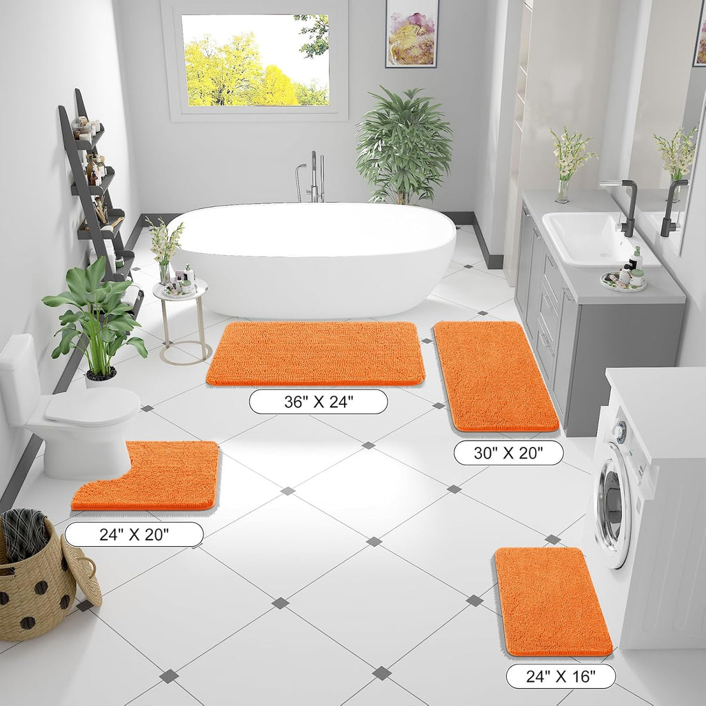 OLANLY Large Bathroom Rugs - Extra Soft Chenille Bath Mats | Quick-Dry, Machine Washable, 50x30, Orange