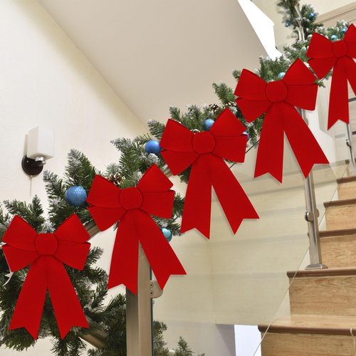 Heartome 12 PCS Christmas Bows for Tree, 9 x12 in Large PVC Bows for Christmas Decorations Indoor, Red Plastic Xmas Bows, Outdoor Xmas Home Wreath Fence Stairs Railing Fireplace Front Door Supplies
