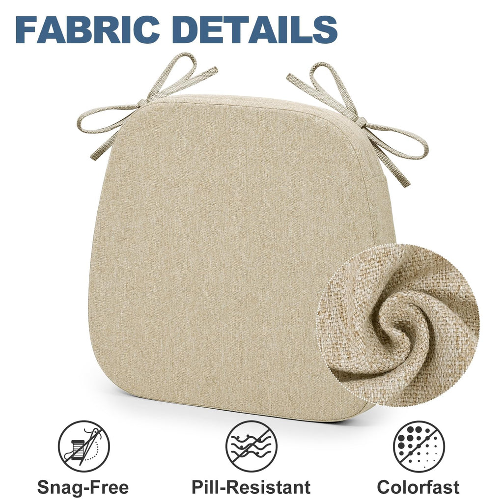 Shinnwa Kitchen Chair Cushions Set of 6, Non-Slip Dining Chair Cushions with Detachable Straps and Machine Washable Cover, 6 Pack, 17x16x2in, Beige