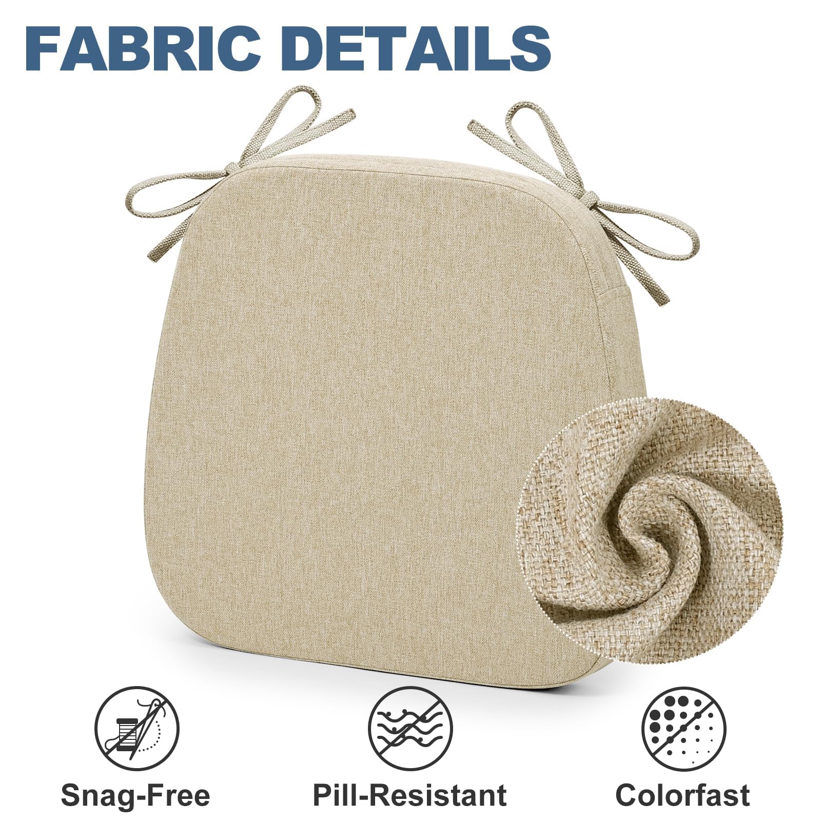 Shinnwa Kitchen Chair Cushions Set of 6, Non-Slip Dining Chair Cushions with Detachable Straps and Machine Washable Cover, 6 Pack, 17x16x2in, Beige