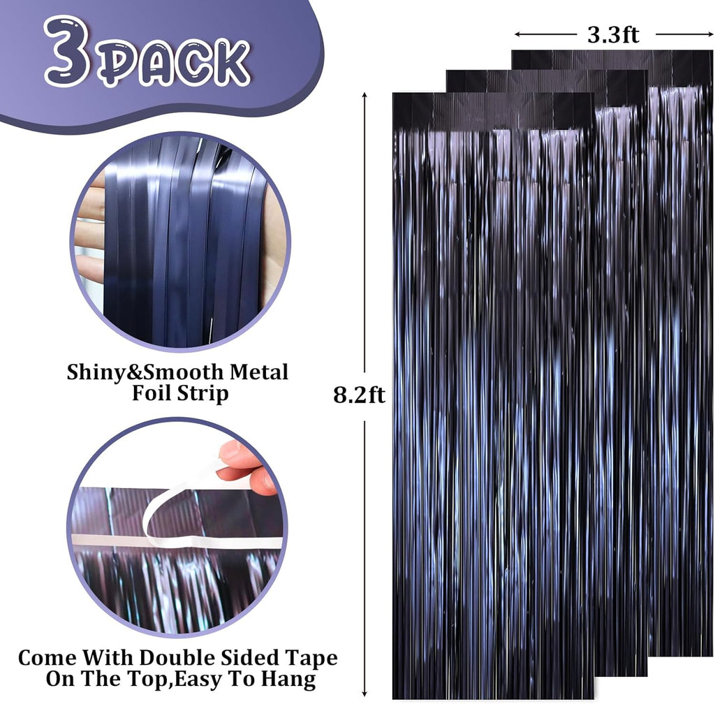 Voircoloria Matte Blue Foil Fringe Curtains - 3 Pack 3.3 x 8.2 ft Tinsel Streamers for Parties | Perfect for Graduation & Birthdays