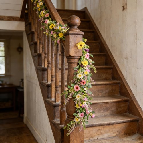 2Pcs 6.5 Ft Summer Flower Vine Garlands Artificial Wildflower Wisteria Lavender Daisy Spring Garland Not Withering Floral Wreath Garland All Year Round Home Decor for Indoor Outdoor Home Wedding Arch