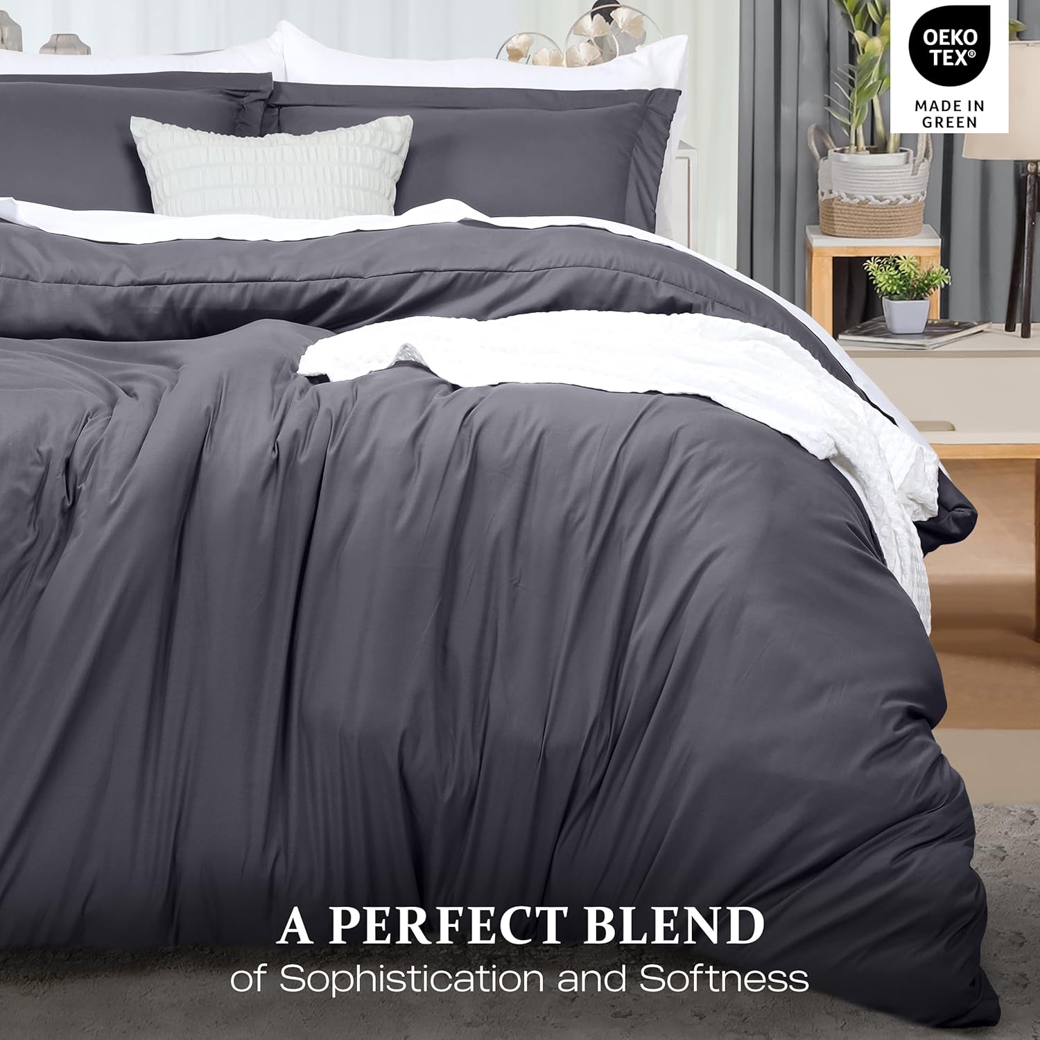 Utopia Bedding Duvet Cover - 3-Piece Queen Set with Zipper Closure | 90x90 Inches Grey Comforter Cover & 2 Pillow Shams