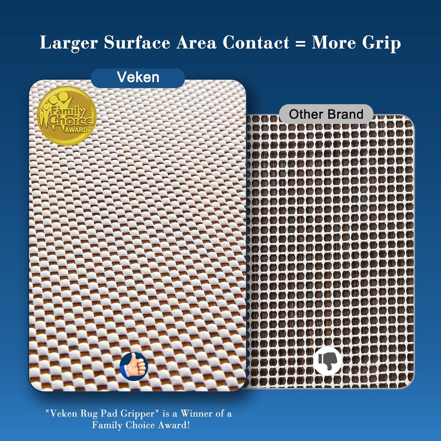 Veken Rug Pad Gripper - Non-Slip 6x9 Ft Thick Mat for Hardwood & Tile Floors | Keeps Rugs Secure
