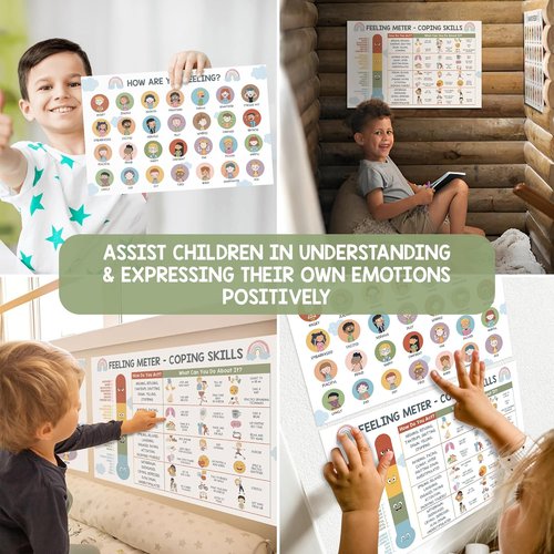 Feelings Chart for Kids | Coping Skills Emotions Poster - Calm Down Corner Decor for Mental Health