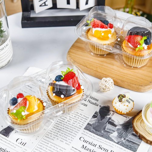 NPLUX 2 Count Cupcake Containers 25 Pack Cupcake Holder with Connected Airtight Lid Cupcake Boxes for 50 Cupcakes Muffins, BPA Free, Standard Size