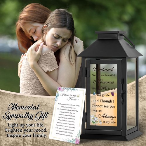 HN HAIINAA Memorial Gift for Loss of Husband Memorial Lantern for Loss of Husband Sympathy Gift Remembrance Gifts Bereavement Gifts for Loss of Husband Sympathy Lantern with LED Candle