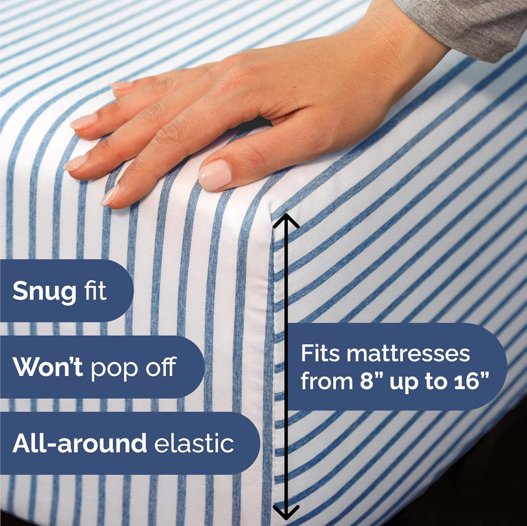 Skiennix Twin Size 3-Piece Sheet Set - Comfy Cooling Bed Sheets - Luxury Hotel Quality - Deep Pockets, Soft, Wrinkle-Free - Blue Stripes