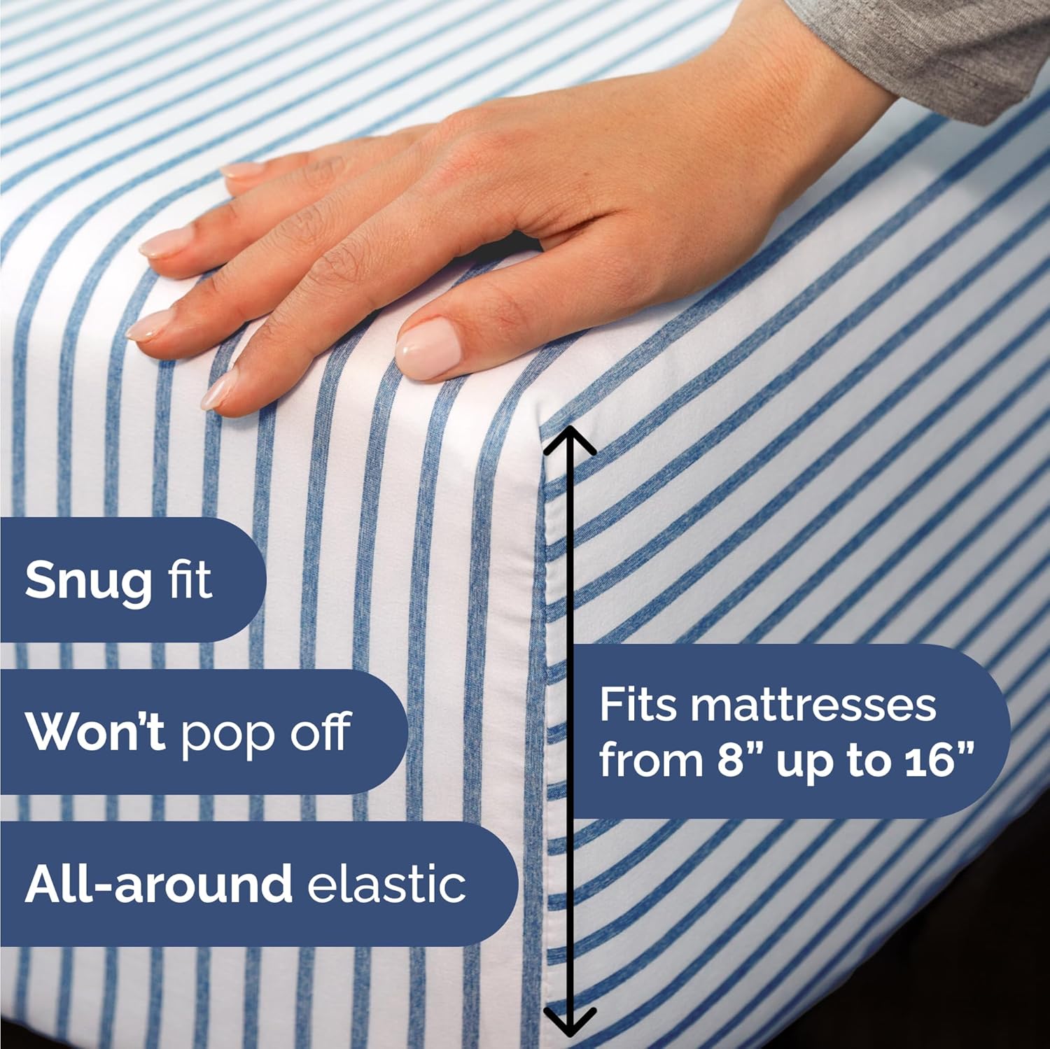 Skiennix Twin Size 3-Piece Sheet Set - Comfy Cooling Bed Sheets - Luxury Hotel Quality - Deep Pockets, Soft, Wrinkle-Free - Blue Stripes