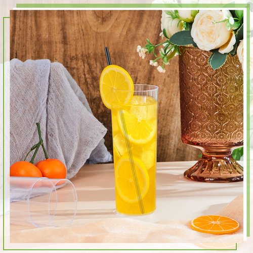 Acellegic Plastic Highball Glasses with Straws(Set of 96), 10 oz Shatterproof Drinking Cups, Tall Whiskey Collins Glass with Straws, Smoothie Tumbler Mojito Cocktail Cups for Wedding Fall Xmas Party