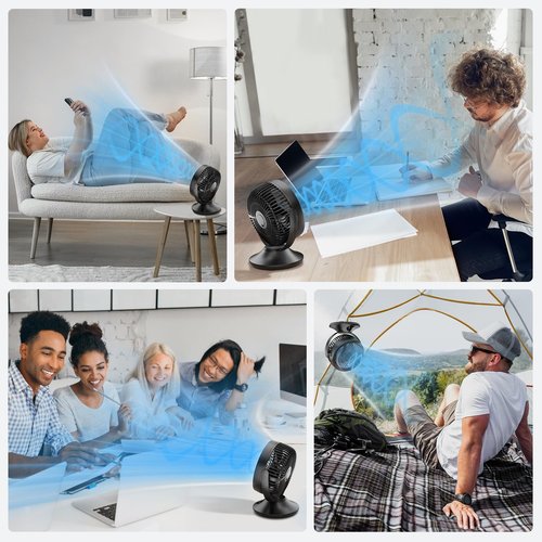 PISLIOU 12000mAh Rechargeable Desk Fan, Portable Air Circulator - 6 Speeds, Timing, 360 Tilt, 90 Oscillating, Small Quiet Cooling for Bedroom, Home Office, Outdoor, Battery Operated
