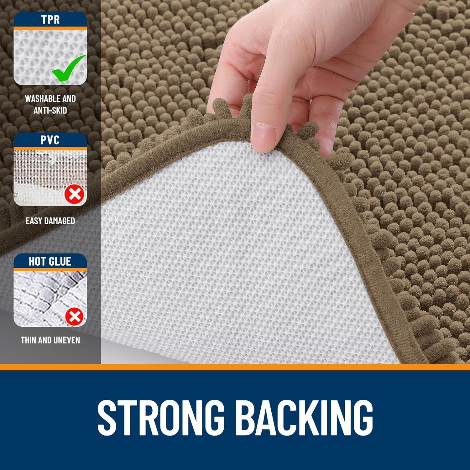 OLANLY Bathroom Runner Rugs - Extra Soft Chenille Bath Mat with Rubber Backing | 70x24, Tan, Quick Dry & Machine Washable