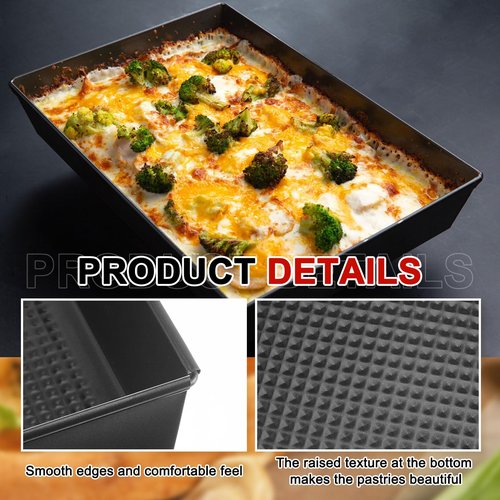 RimCereal 2 Pcs Detroit Style Pizza Pan 10 x 14 x 2.36 Inch Non Stick Rectangle Deep Pizza Pans Pre Seasoned Carbon Steel Sicilian Style Pan Dish Bakeware Kitchenware