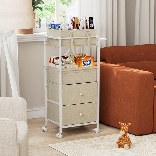 Modanais Baby Diaper Caddy Organizer Cart with Drawers - 3In1 Rolling Storage Cart with Wheels, Removable Diaper Caddy, Detachable Dividers - for Crib, Bedroom, Art & Craft Organizer (Off White)