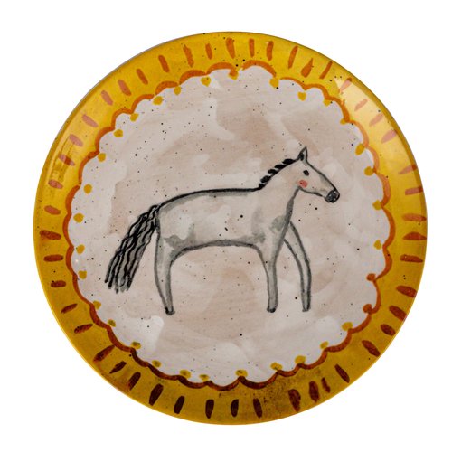 Creative Co-Op Enchanted Fauna Series - Hand-Painted Stoneware Plates, Multicolor, Set of 4