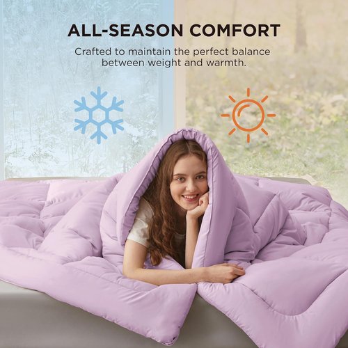 Bedsure Comforter Duvet Insert - All-Season Quilted Queen Size Bedding, GentleSoft Down Alternative, Light Purple 88 x 88 Inches