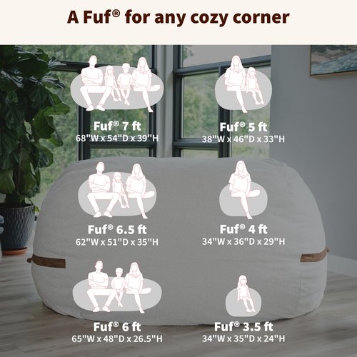 Big Joe Fuf Small Foam Filled Bean Bag Chair, Gray Plush, Soft Polyester, 2 feet