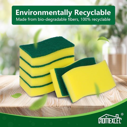 HOMEXCEL Heavy-Duty Kitchen Sponges - 24-Pack Dual-Sided Yellow Scrubbers for Dishes & Cookware