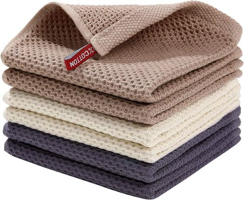 Homaxy Kitchen Dish Cloths - 100% Cotton Waffle Weave, Ultra Soft & Absorbent, 12x12 Inches, 6-Pack