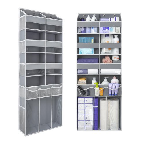 EZVERY Extra Large Over The Door Organizer with Clear Pockets - 8 Compartments & XL Bottom Storage, Heavy-Duty Hanging Organizer for Bathroom, Bedroom, Closet (57 Inch Height).