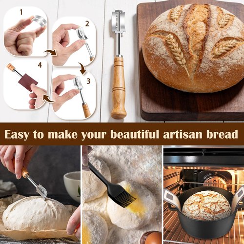 P&P CHEF Sourdough Bread Baking Supplies, 9” Round & 10” Oval Sourdough Proofing Baskets Starter Kit, Bread Making Tool Set with Cloth Liner Bread Lame Scraper Brush Dough Whisk